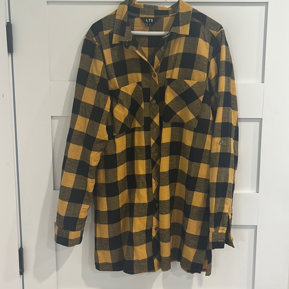 Tall girls! Long Tall Sally flannel, size 10 yellow/black Buffalo plaid.
